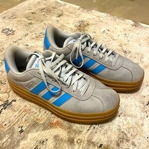 Adidas women’s Gray and Blue suede Sneakers